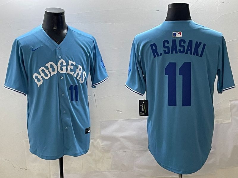 Men Los Angeles Dodgers #11 R.Sasaki Light Blue Joint Name 2025 Nike MLB Jersey style 15